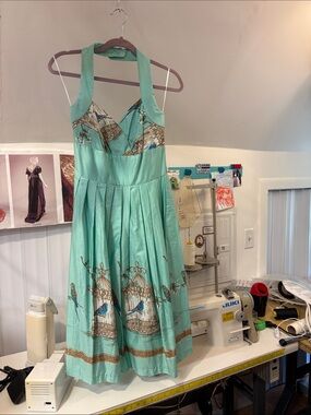 Retrospec’d Sophia Mint Green Sleeveless Dress with Budgie Print NWT